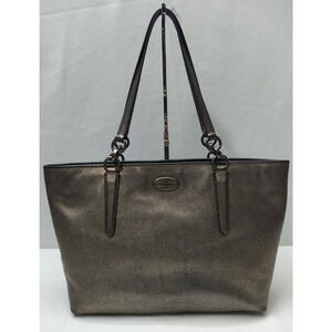 Coach Metallic Brown Leather Double Handles Zipper Closure Tote Bag